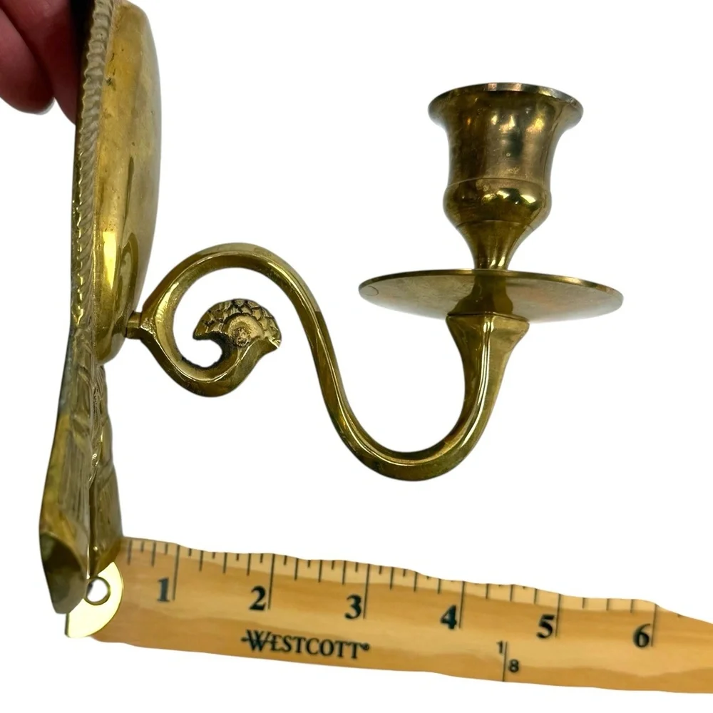 Vintage Brass Chinoiserie‎ Tassel Oval Wall Sconce Candle Holder Made in India